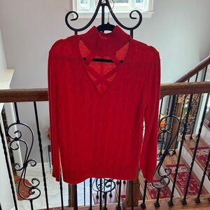 New York & Company Red V-Neck Sweater